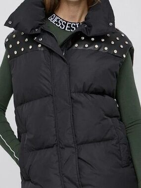 Black Studded Puffer Vest - Guess